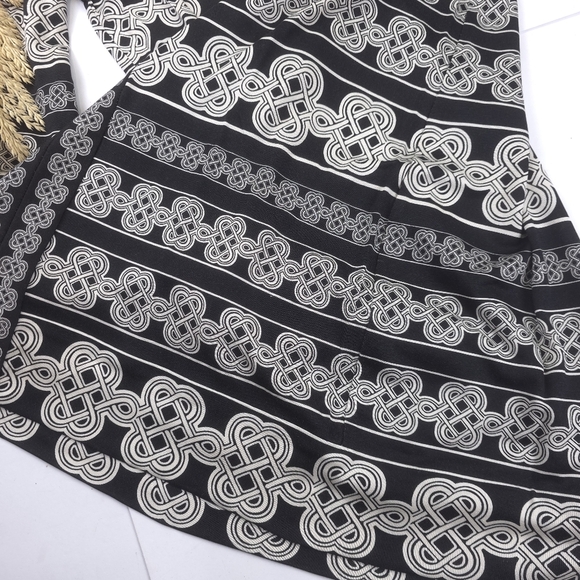 DVF Diane Von Furstenberg Black and Cream Patterned Poly Travel Dress Sz 12 - Picture 7 of 14